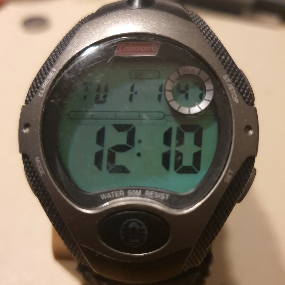 10/$20 Coleman Black/Grey Nylon Digital Alarm Chrono Men's Watch w/ Flashlight